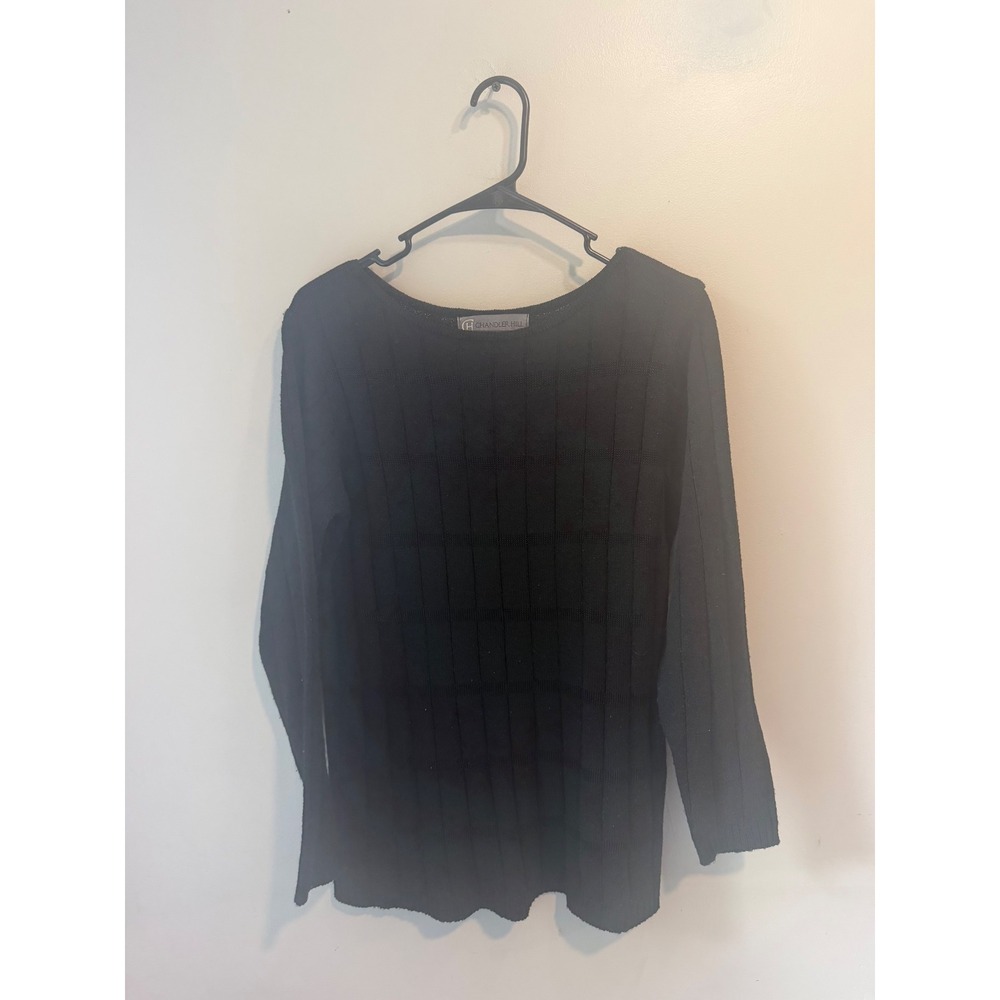 Chandler Hill Womens Black Textured Grid Knit Sweater Scoop Neck Size Small